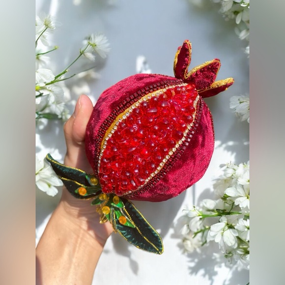 Handmade velvet pomegranate. Home decor. Norooz decor. Yalda night decoration. - Picture 5 of 7